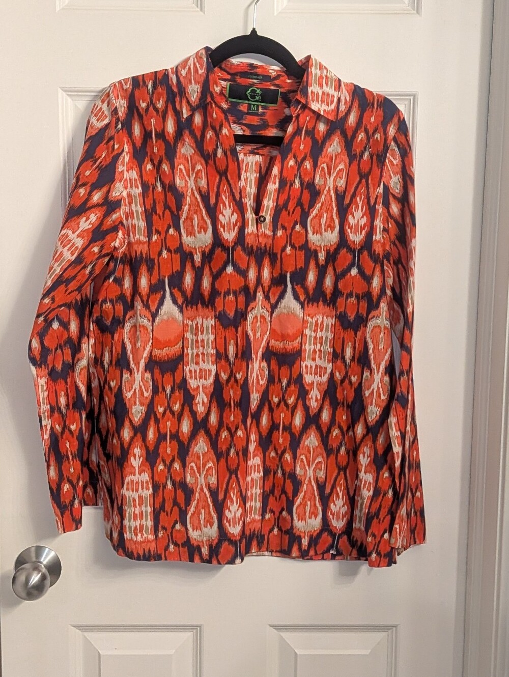 Orange and Navy Cotton And Silk Blouse